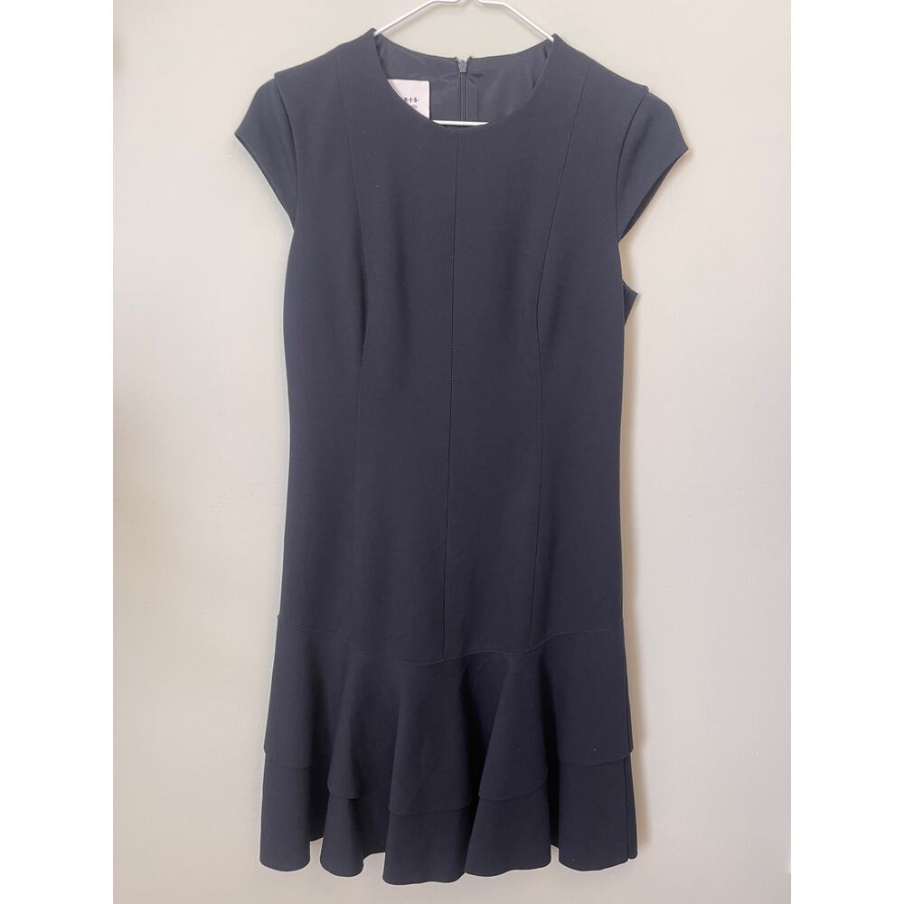 Akris Punto Navy Blue Cap Sleeve Knit Ruffle Hem Mini Dress EUC - Size Women's 6